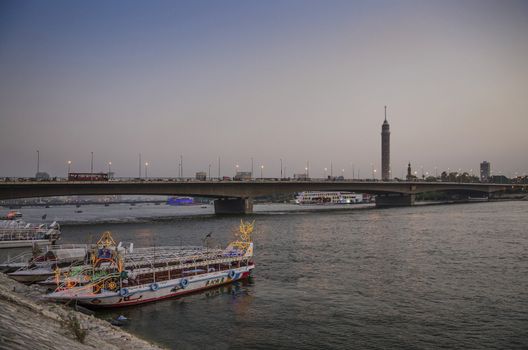 boats on nile riverside cairo egypt at night