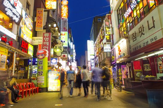 restaurant street in central seoul south korea at night