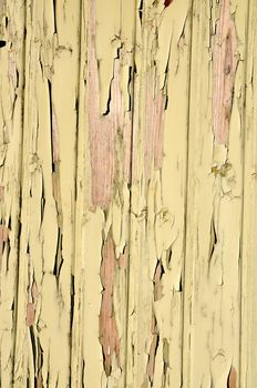 Closeup of peeling paint on wood.