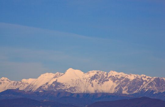 View of Julian Alps covered by snow