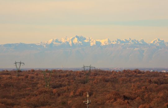 View of Julian Alps covered by snow