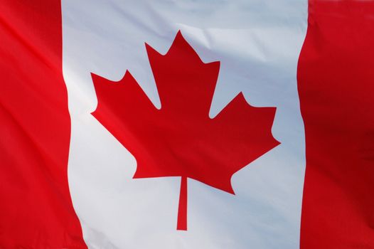 Close-up of a Canadian Flag Moving in the Wind