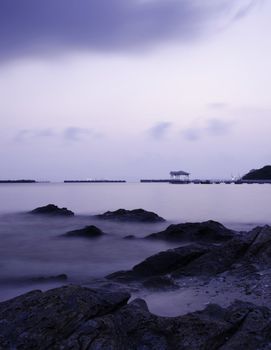 Sunrise at beautiful old bridge on Sichang island ,sriracha ampor ,chonburi province,Thailand 