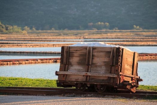 Salt on wooden box, Ston in Croatia