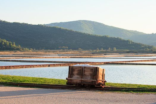 Salt on wooden box, Ston in Croatia