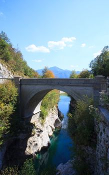 View of Bridge on the Soca river, Kobarid - Slovenia, Europe