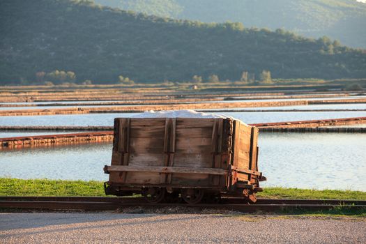 Salt on wooden box, Ston in Croatia