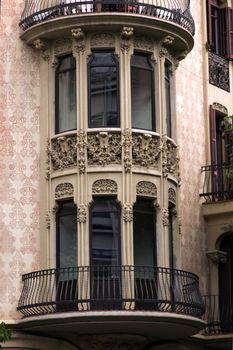 balcony detailed old architecture facade of Barcelona, Spain