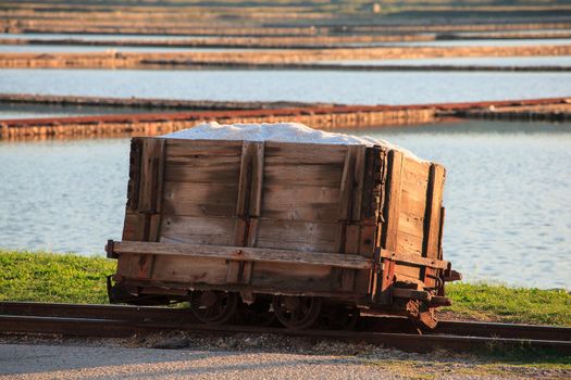 Salt on wooden box, Ston in Croatia