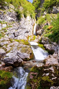 View of Waterfall in the Slovenian Julian Alps