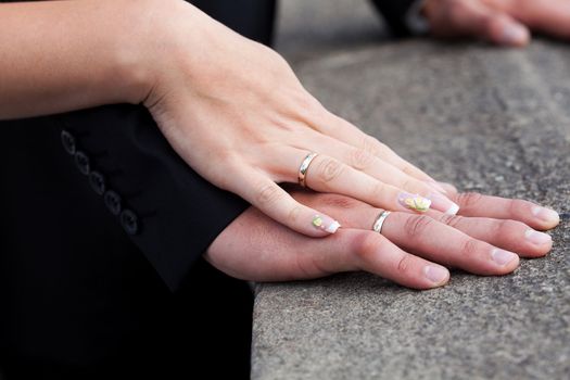 hands of the bride and groom with the rings