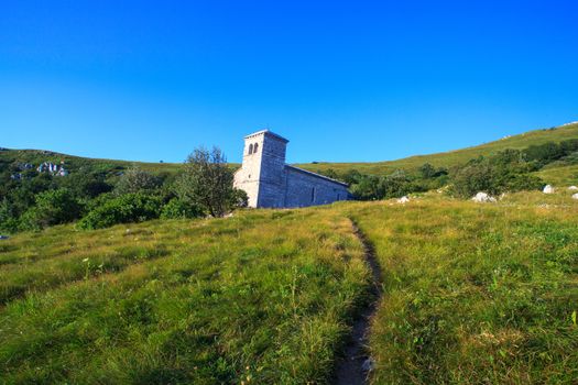 View of St. jerome church in the Nanos mountain - Slovenia