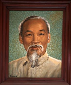 Ho Chih Minh Painting Old General Post Office, Buu Dien Trung Tam, Inside built between 1886 and 1891 Saigon Ho Chi Minh City Vietnam