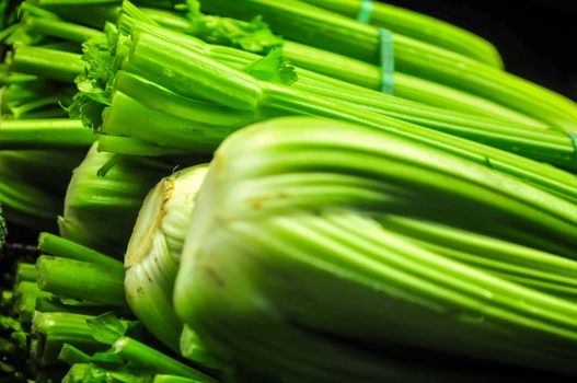 Fresh group of Celery on a shelf display