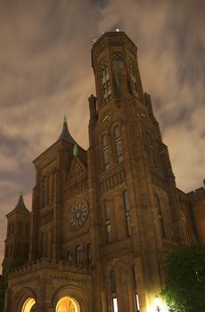 Smithsonian Castle Front Flag Night Washington DC