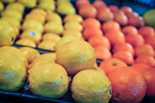 lemon and oranges on produce shelf