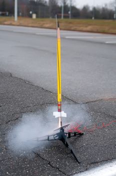 model toy rocket launching of launching pad