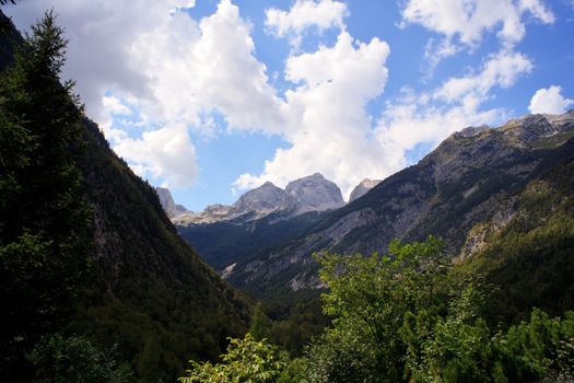 View of Julian Alps in the Slovenian countryside