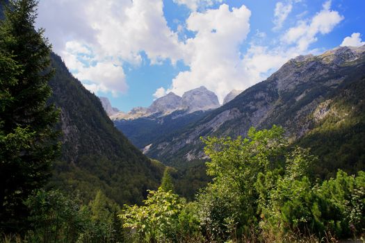 View of Julian Alps in the Slovenian countryside