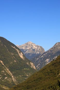 View of Julian Alps in the Slovenian countryside