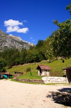 View of Julian Alps in the Slovenian countryside