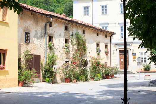 A lot of flowers pots in the facade house