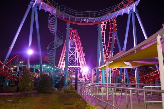at the amusement park at night