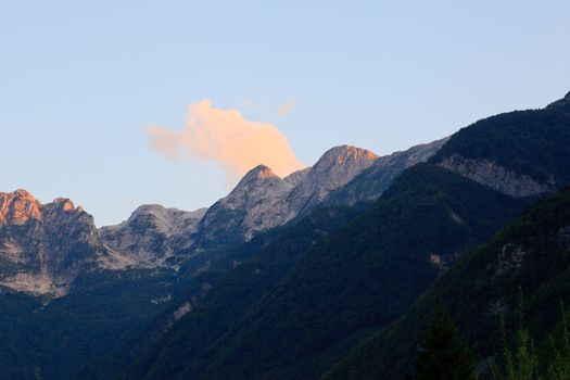 View of Julian Alps in the Slovenian countryside