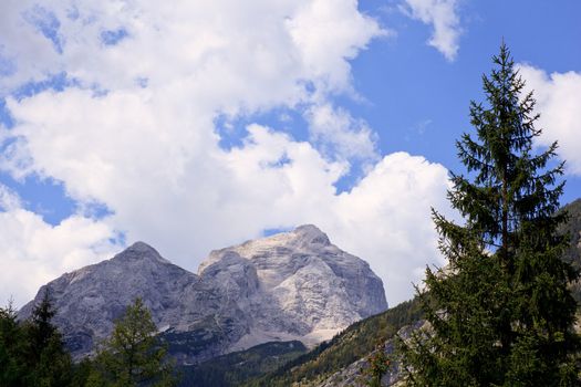 View of Julian Alps in the Slovenian countryside