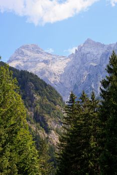 View of Julian Alps in the Slovenian countryside