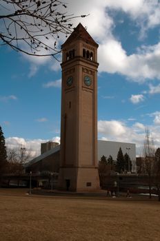 Clock tower in Riverfront Park, site of the 1974 World's Fair, in Spokane, Washington.