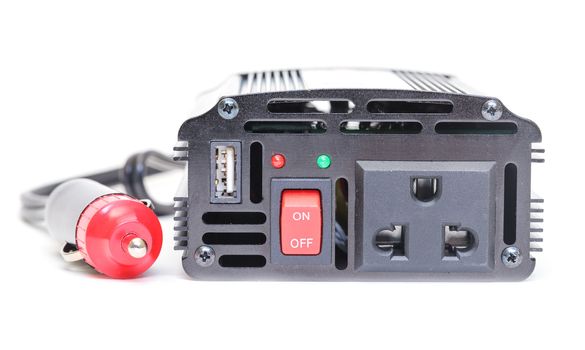 Car Power Inverter,DC to AC from car battery, on white background