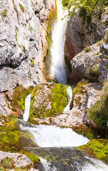 View of Waterfall in the Slovenian Julian Alps