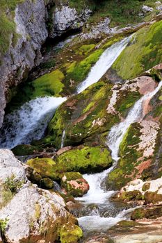 View of Waterfall in the Slovenian Julian Alps