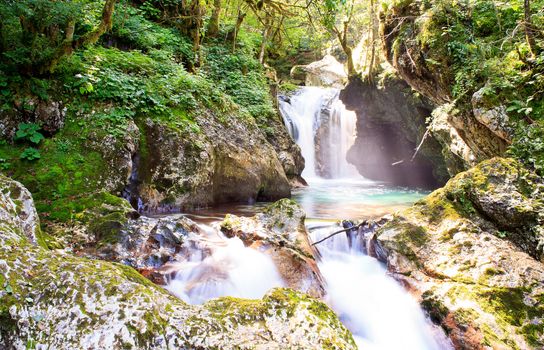 View of Waterfall in the Slovenian Julian Alps