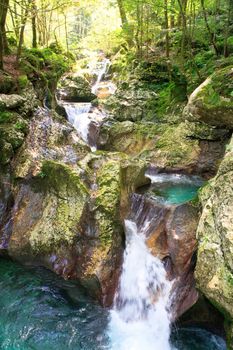 View of Waterfall in the Slovenian Julian Alps