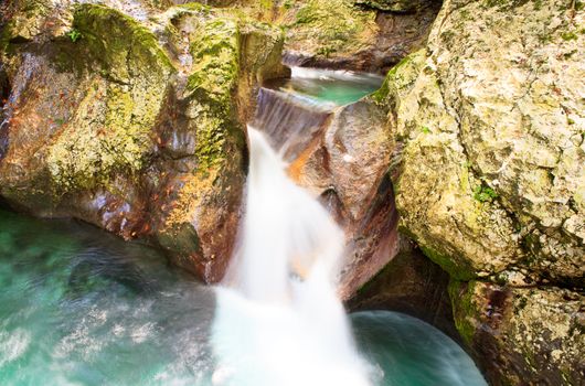 View of Waterfall in the Slovenian Julian Alps