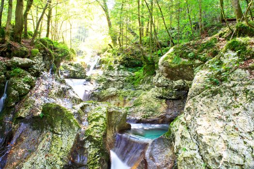 View of Waterfall in the Slovenian Julian Alps