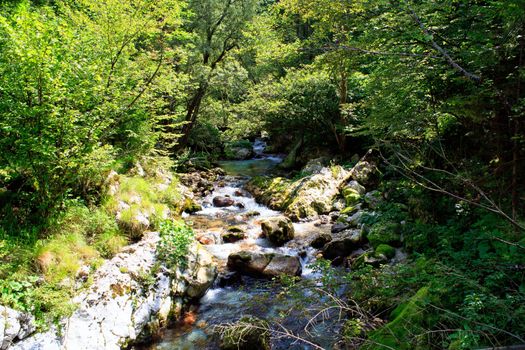 View of Waterfall in the Slovenian Julian Alps