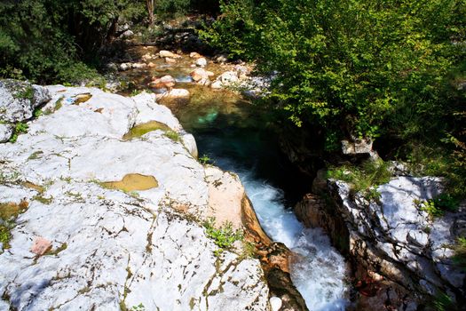 View of Waterfall in the Slovenian Julian Alps