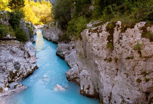 View of Slovenian Soca river in the summer
