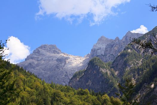 View of Julian Alps in the Slovenian countryside