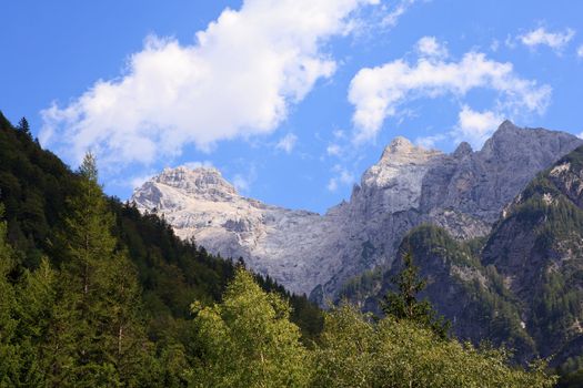 View of Julian Alps in the Slovenian countryside