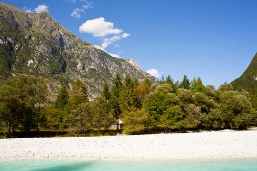 View of Slovenian Soca river in the summer