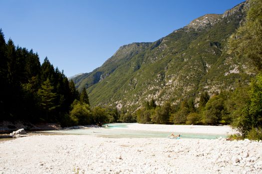 View of Slovenian Soca river in the summer