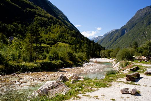 View of Slovenian Soca river in the summer