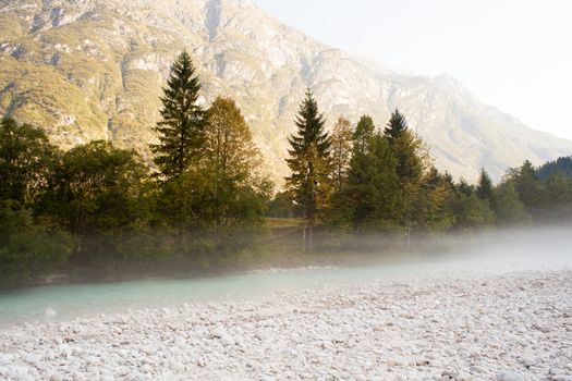 The fog on the Soca river, Slovenian Julian Alps