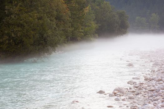 The fog on the Soca river, Slovenian Julian Alps