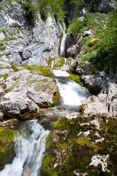 View of Waterfall in the Slovenian Julian Alps