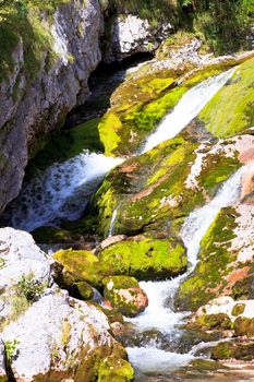 View of Waterfall in the Slovenian Julian Alps